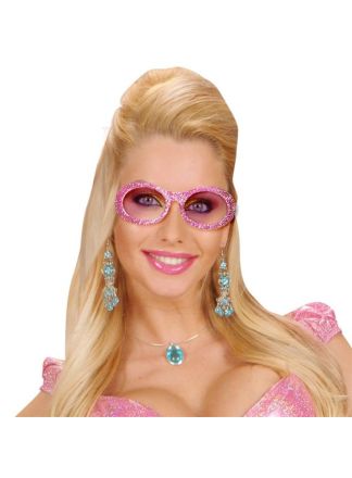 Disco bril glitter ovaal pink