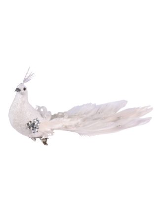Witte dekoratie vogel 20x7cm.