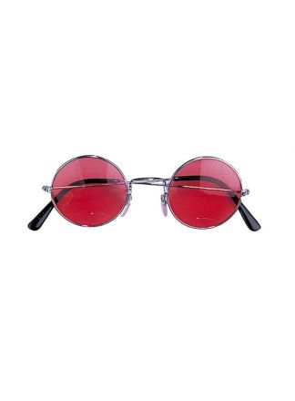 Hippie bril rond met rood/roze glas