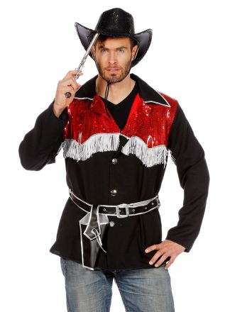 Cowboy hesje zwart-rood 3dlg.