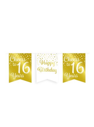 Party flag banner gold/white 16 jaar