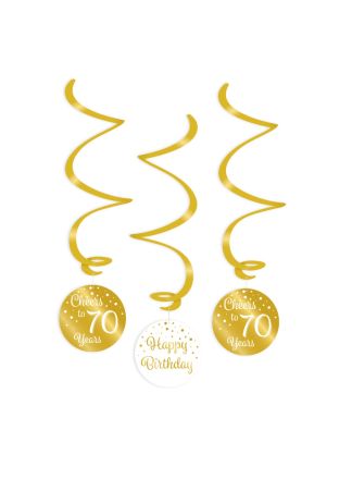 3 Swirl decorations gold/white 70jaar