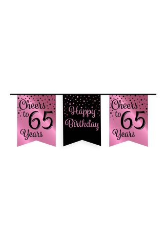 Party flag banner rose/black 65jaar