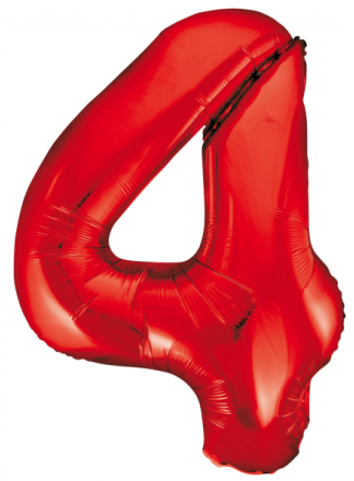 Folieballon 86cm. rood cijfer 4 (excl helium).