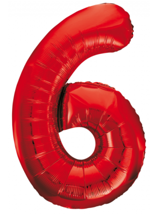 Folieballon 86cm. rood cijfer 6 (excl helium).