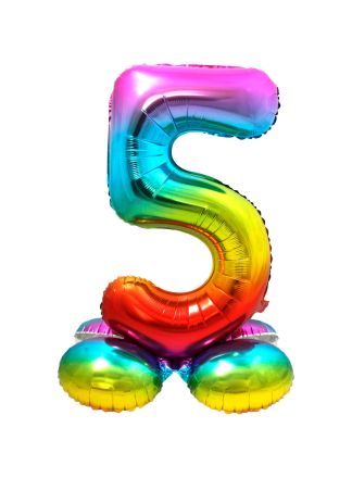 Folieballon met Standaard Cijfer 5 Regenboog 72 cm.