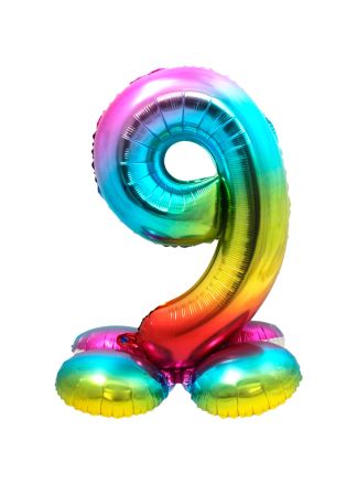 Folieballon met Standaard Cijfer 9 Regenboog 72 cm.