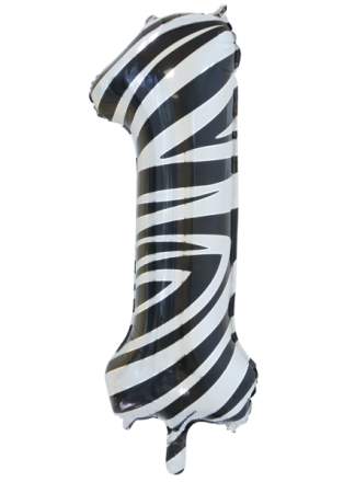 Folieballon 86cm. zebra cijfer 1 (excl helium).
