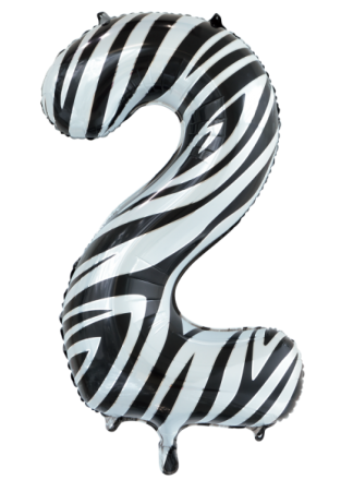Folieballon 86cm. zebra cijfer 2 (excl helium).