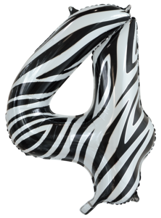 Folieballon 86cm. zebra cijfer 4 (excl helium).