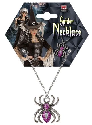 Paarse glitter Spider ketting met strass stenen