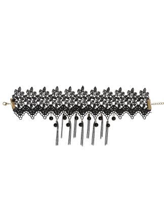 Zwarte choker met parels en kant