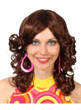 Pruik dames 70's bruin krul