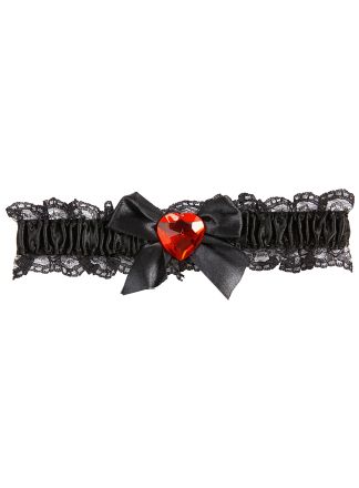 Kousenband zwart met rood hart