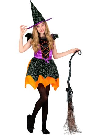 Heksen outfit (paars-oranje) 2dlg.