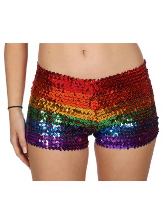 Hotpants pailletten regenboog