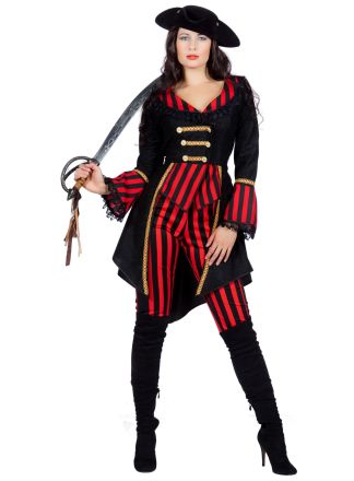 Piraten dames kostuum stripes 2dlg.