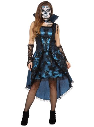 Vampire lady jurk blauw 2dlg.