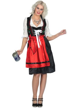 Dirndl jurk rood-zwart 3dlg.