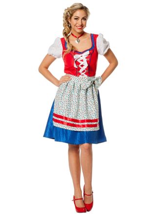 Dirndl jurk rood/blauw 2dlg.