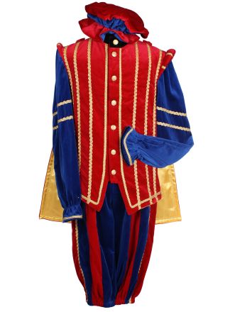Pietenpak Marbella fluweel 4dlg. blauw-rood