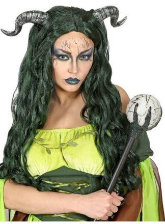 Forest witch pruik groen met horens