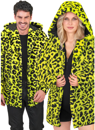 Hooded bontjas neon animal geel - halflang
