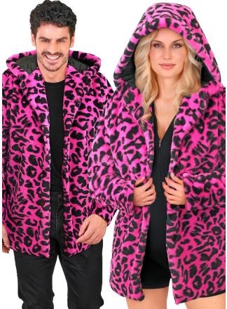 Hooded bontjas-neon-animal-pink - halflang