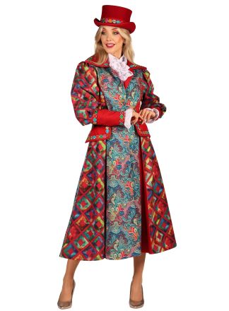 Lange jas Dame "Flower Square" rood