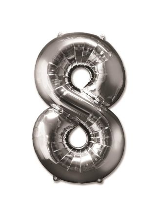 Folieballon zilver 92cm. cijfer 8 (excl.helium)