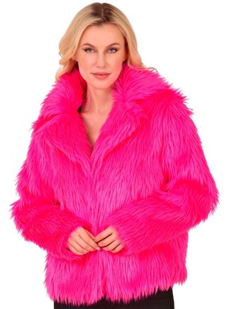 Dames bontjas neon pink - kort model