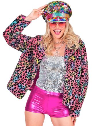 Dames bontjasje Leopard multicolor - kort model