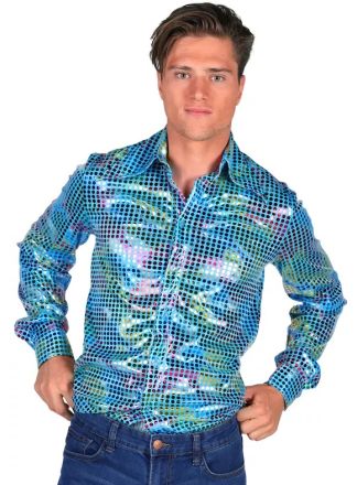 Heren blouse pailetten turqouise