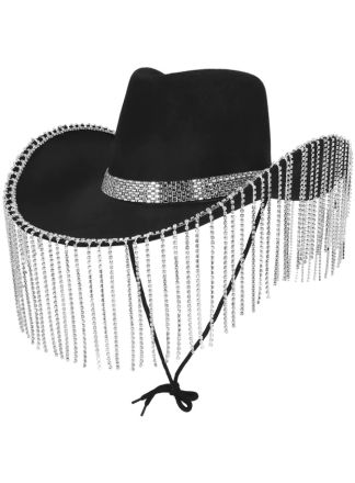 Cowboyhoed "Showgirl" zwart (met koord)
