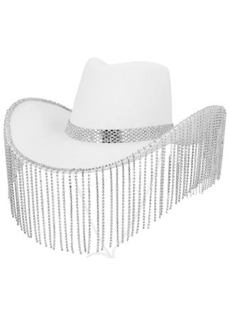 Cowboyhoed "Showgirl" wit (met koord)