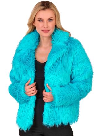 Dames bontjas turquoise - kort model