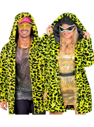Hooded bontjas neon animal geel - halflang