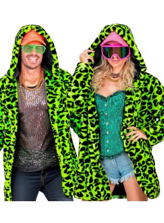 Hooded bontjas neon animal groen - halflang