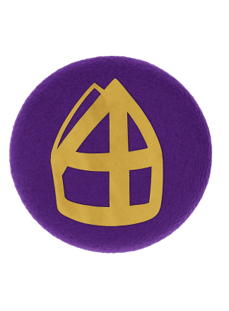 Button Paars "Sint Mijter" (4x4cm.)