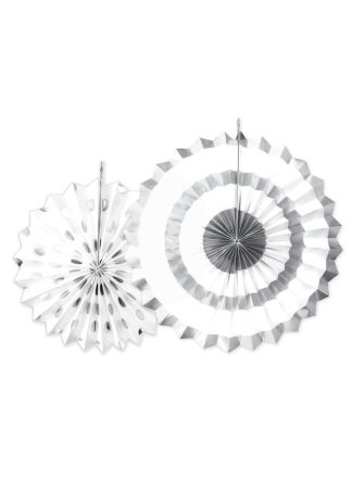 Papieren waaiers Festive zilver 2stuks