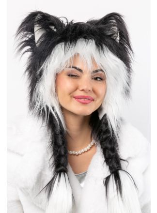 Pluche muts kat-achtig zwart-wit