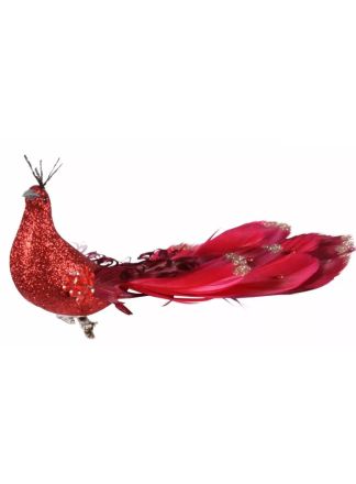 Rode dekoratie vogel 20x7cm.
