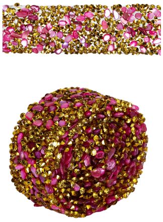 Rhinestone patches band roze 3cm/90cm.