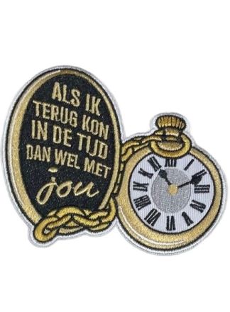 Strijkembleem Terug kon in de Tijd 9x7cm.