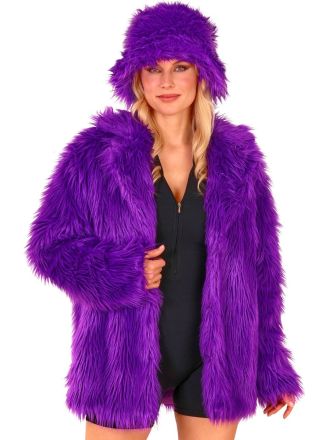 Unisex bontjas paars - halflang model