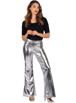 Metalic zilveren Flared dames broek