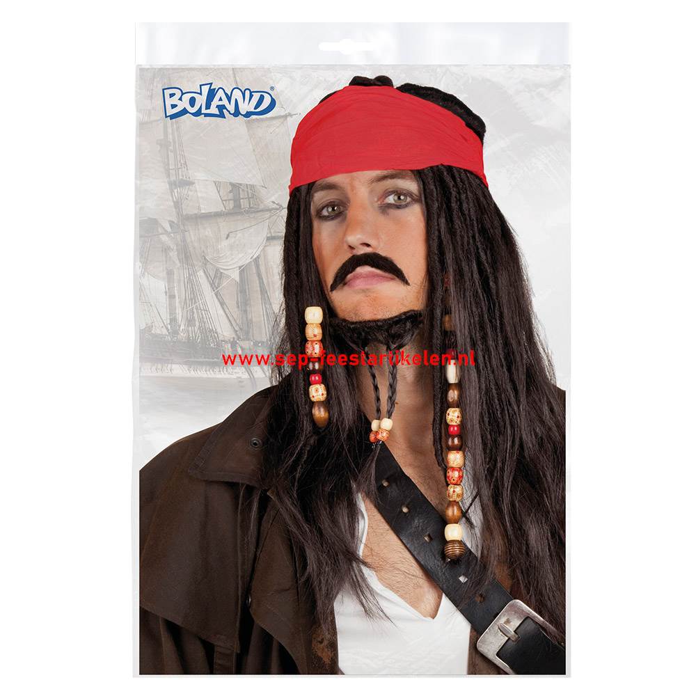 Regeren stoom Geval Jack Sparrow pruik met bandana, snor en baard direct leverbaar! - SEP  Feestartikelen
