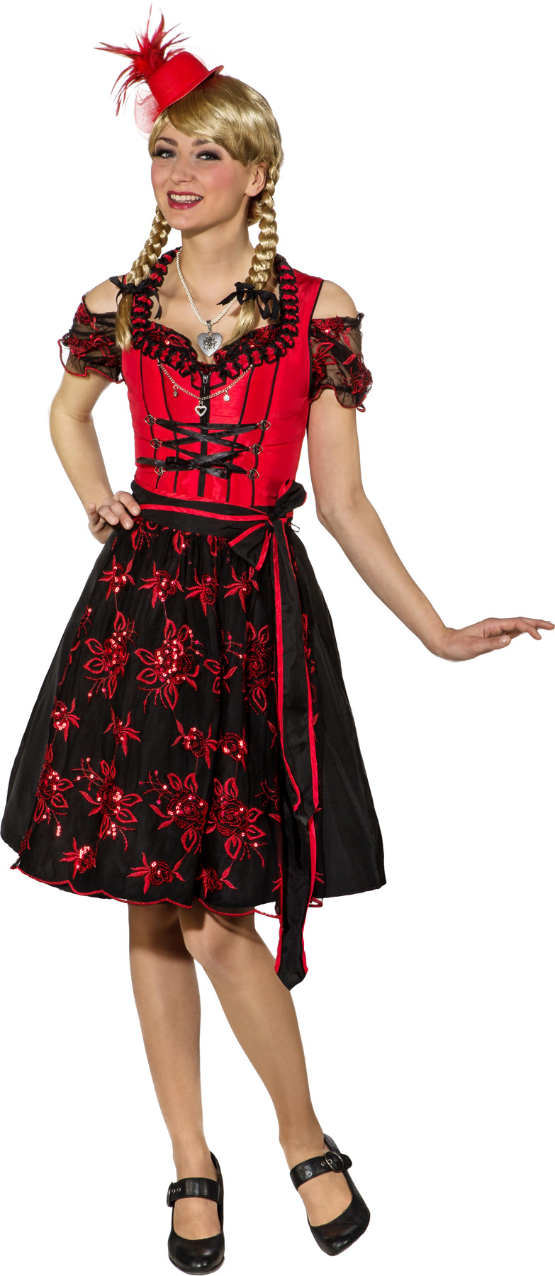 Mode Traditionele jurken Dirndls Zuchristian Dirndl zwart-rood bloemenprint casual uitstraling 