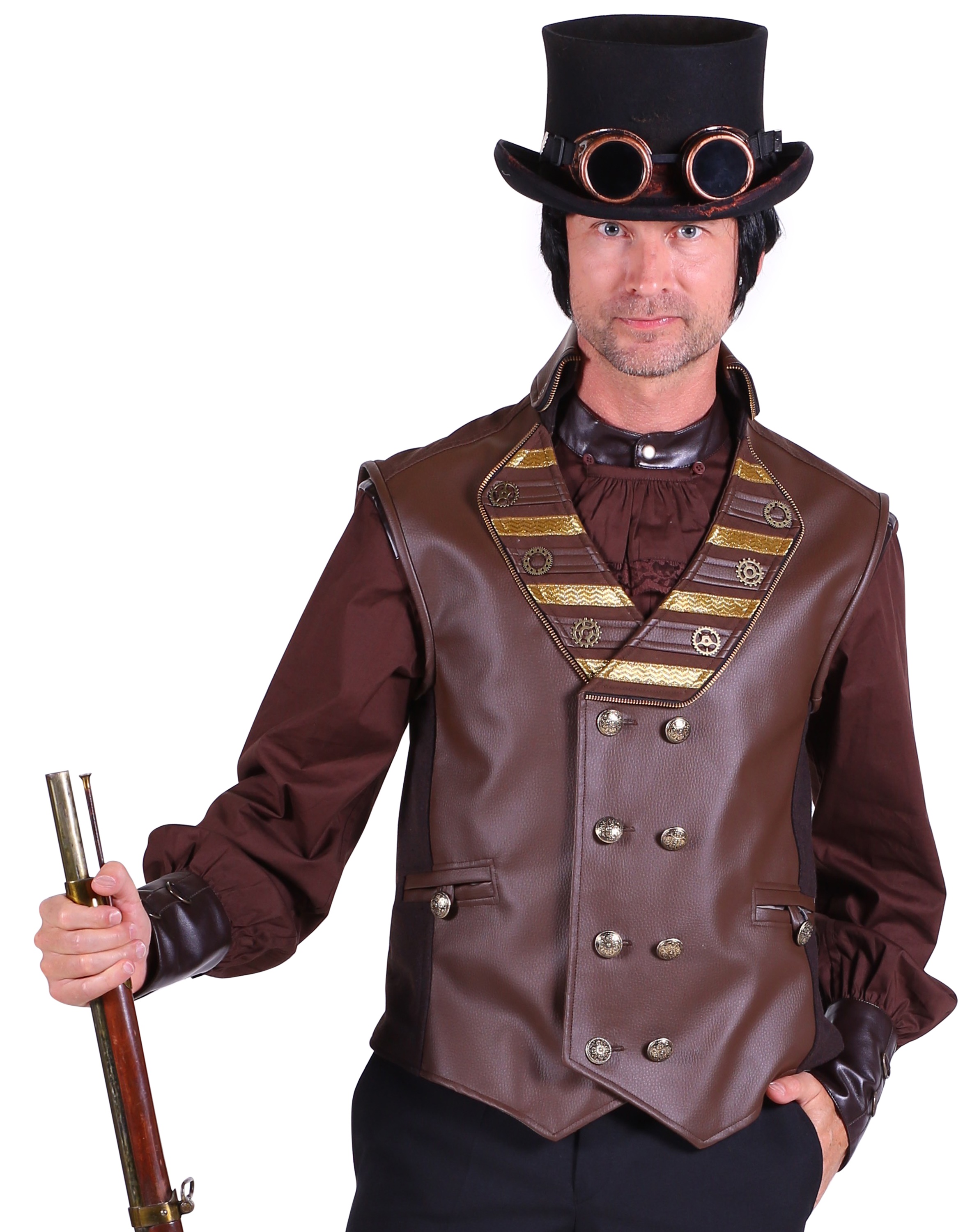 Heren Steampunk vest Cyrus bruin direct leverbaar SEP