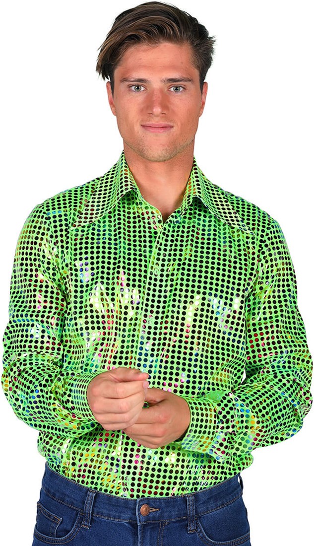Heren blouse pailetten groen direct leverbaar SEP Feestartikelen